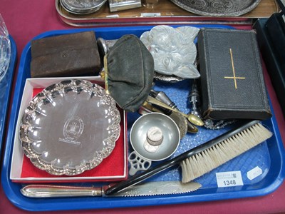 Lot 1348 - Silver Plated Trays, cat pintray, leather...