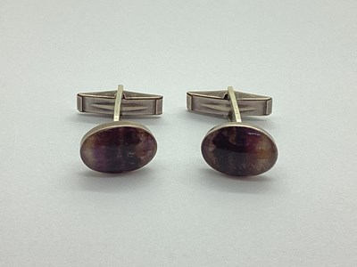 Lot 226 - A Pair of Blue John Oval Cufflinks, on swivel...