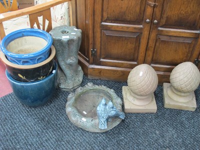 Lot 1545 - Concrete Bird Bath, pottery garden finials,...