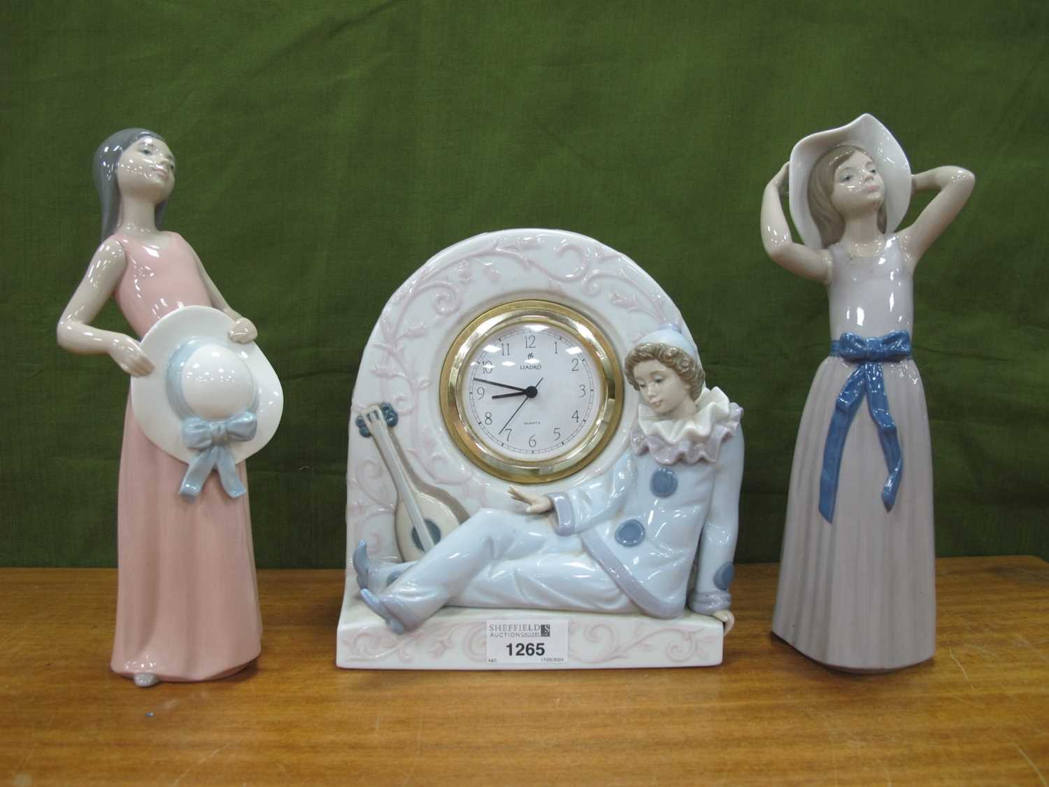 Lot 1281 - Lladro Porcelain Clock, with reclining clown...