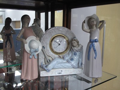 Lot 1281 - Lladro Porcelain Clock, with reclining clown...