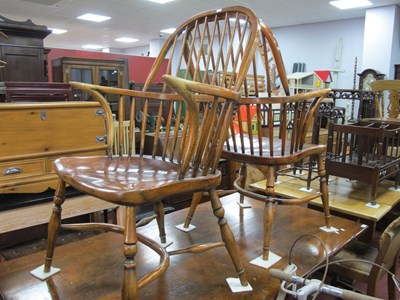 Lot 1598 - Pair of Windsor Armchairs, with spindle backs,...