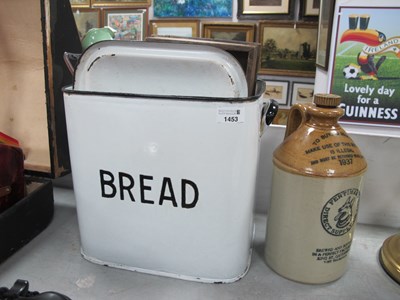 Lot 1453 - Enamelled Bread Bin, thermos jug, posses, flat...