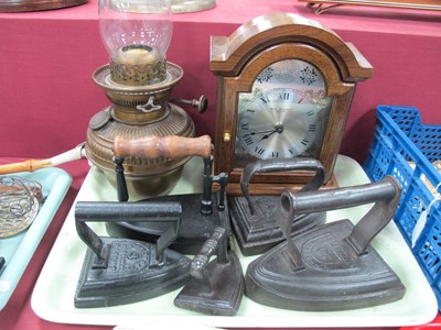 Lot 1414 - Brass Oil Lamp, five flat irons. Wm Widdop...