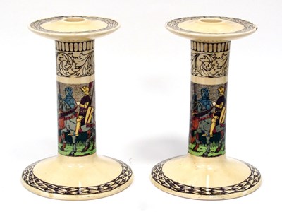 Lot 1121 - A Pair of Royal Doulton Pottery Candlesticks,...