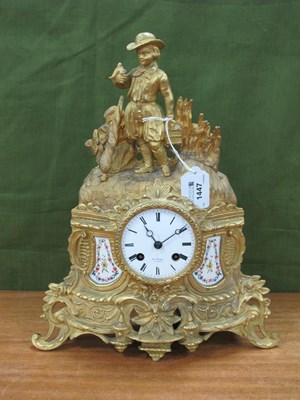 Lot 1447 - French Gilt Metal Cased Mantle Clock, with...