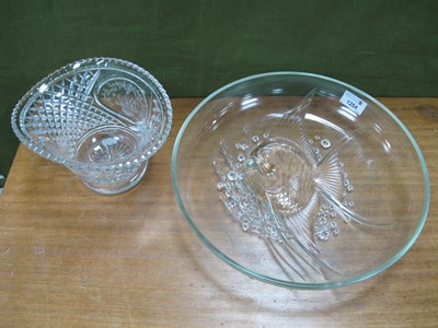 Lot 1254 - Glass Shallow Bowl, with raised fish to centre,...