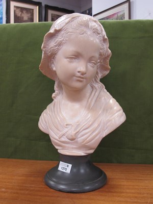 Lot 1370 - Cream Resin Bust of XIX Century Maiden Weaving...