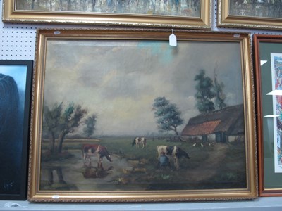 Lot 1499 - XX Century Continental Scene, Farmyard with...