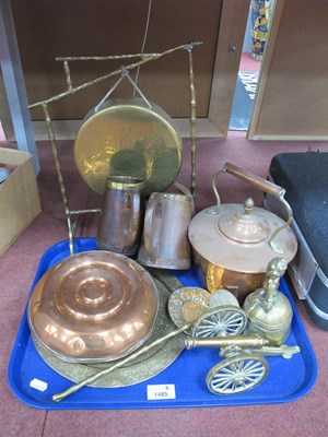 Lot 1485 - Brass Table Gong and Beater, copper kettle,...