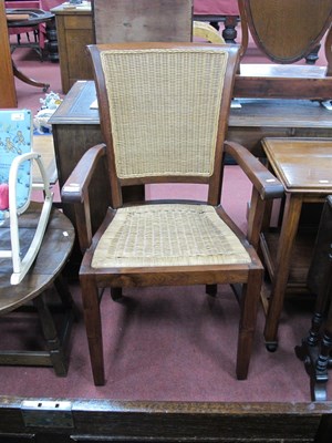 Lot 1620 - A Hardwood Open Elbow Chair, with caned back...