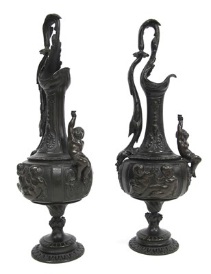 Lot 1294 - A Pair of Late XIX Century Bronze Ewers, of...