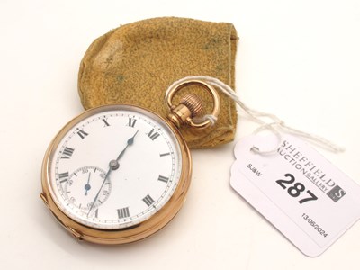 Lot 287 - A 9ct Gold Cased Openface Pocket Watch, the...