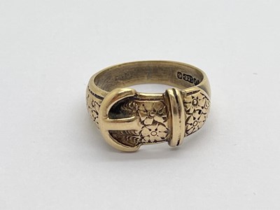 Lot 349 - A 9ct Gold Buckle Style Ring, with foliate...