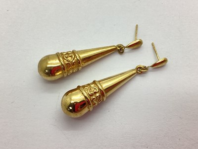 Lot 291 - A Pair of 9ct Gold Earrings, of teardrop shape,...