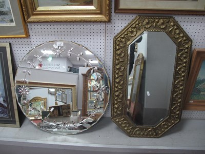 Lot 1530 - Brass Octagonal Framed Bevelled Wall Mirror, a...