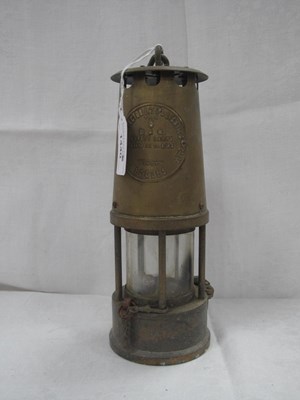 Lot 1440 - Brass Miners Lamp, Eccles, 24.5cm high with...