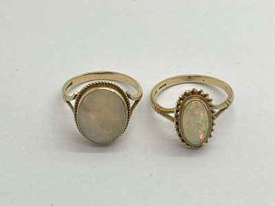 Lot 328 - Two 9ct Gold Vintage Opal Set Rings, the oval...