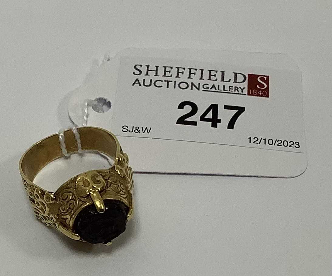 Lot 247 - An Antique Style Seal Top Ring, oval claw set,...