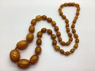 Lot 256 - An Amber Colour Single Strand Graduated Bead...