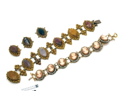 Lot 172 - A Victorian Polished Hardstone Panel Bracelet,...