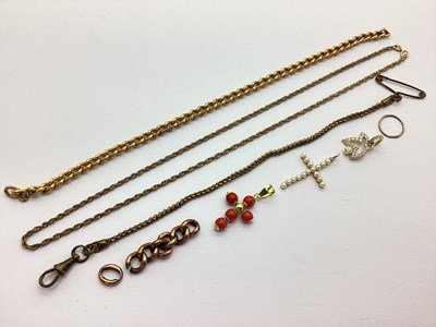 Lot 260 - A 9ct Gold Chain, cross pendants, part chains,...