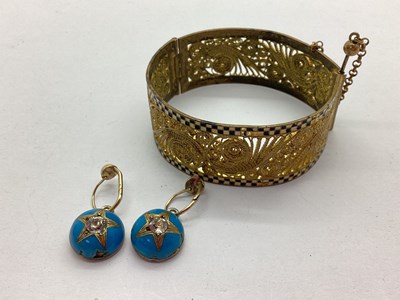 Lot 302 - A Pair of Victorian Turquoise Enamel Earrings,...