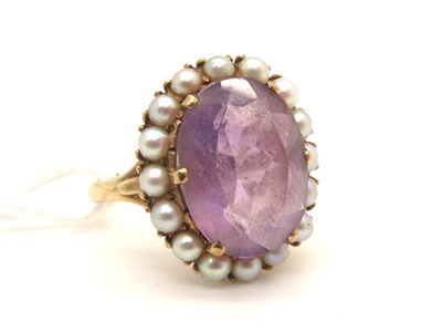 Lot 212 - A Large 9ct Gold Amethyst and Pearl Oval...