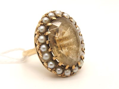 Lot 207 - A Large 9ct Gold Citrine and Pearl Oval...