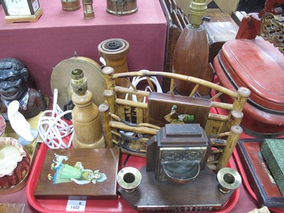 Lot 1402 - 1930's Communion Set, bamboo letter rack,...