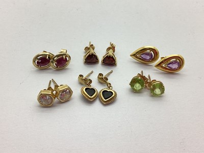 Lot 201 - Three Pairs of "9ct" Stone Set Earrings,...