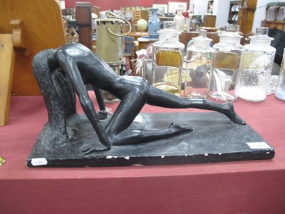 Lot 1446 - After Renard; A Black Painted plaster figure...