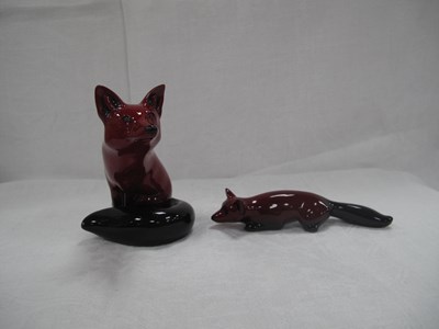 Lot 1306 - Royal Doulton Flambe Fox, 10.5cm high, another...