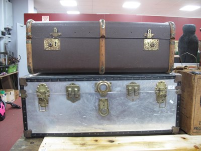 Lot 1576 - Aluminium Travel Trunk, 92cm wide, a wood...