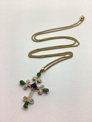 Lot 197 - A 9ct Gold Emerald, Diamond and Sapphire Set...