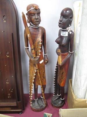 Lot 1377 - Pair of Carved Hardwood African Figures, the...