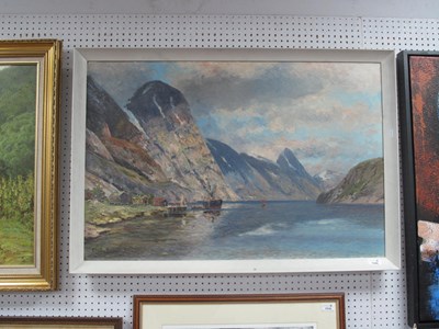 Lot 1520 - Clana Dahl? Fjord Struy with ship moored by...