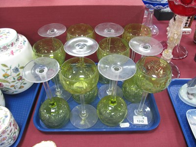 Lot 1243 - Set of Twelve Hock Glasses, each with green...