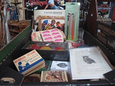 Lot 1004 - Stationary items, various playing cards, top...