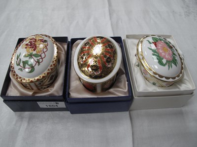 Lot 1504 - Royal Crown Derby Oval Collectors Boxes 'Old...