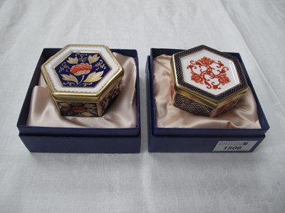 Lot 1506 - Royal Crown Derby Hexagonal Collectors Boxes...