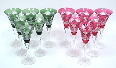 Lot 1034 - A Set of Six Cut Glass Wine Glasses, with ruby...