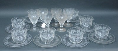 Lot 1020 - A Set of Six Cut Glass Wine Glasses, the bowls...