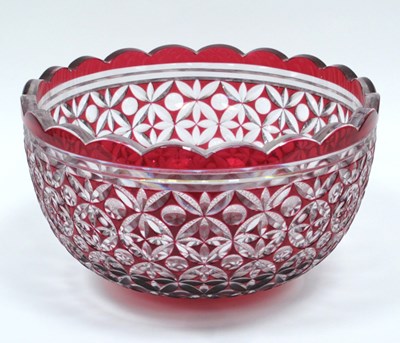 Lot 1031 - A Mid XX Century Ruby Flashed Punch Bowl, cut...