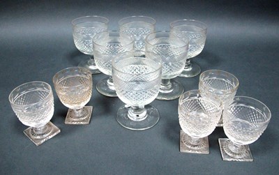 Lot 1047 - Six Early XX Century Cut Glass Wine Goblets,...