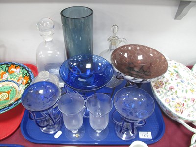 Lot 1175 - Dartington Decanter and Cups, Deep blue...