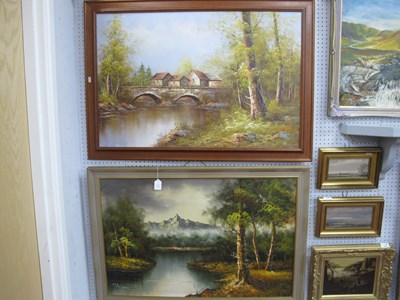 Lot 1481 - Michael, Alpins landscape with woodland lake...