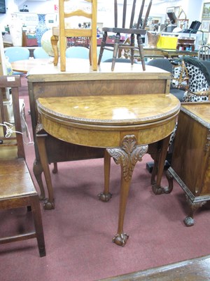 Lot 1608 - XX Century Walnut Demi Lune Card Table, with a...