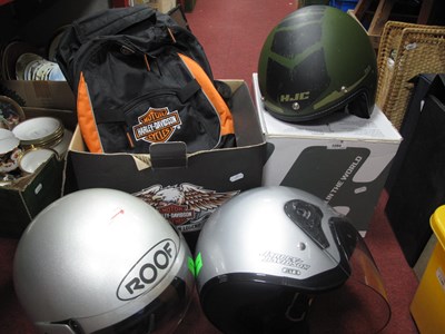 Lot 1094 - Motor Cycle Helmets, Harley Davidson plus bag,...