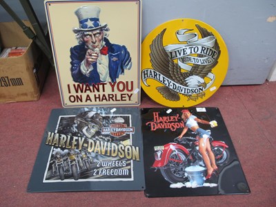 Lot 1005 - Harley Davidson Metal Wall Signs, including...